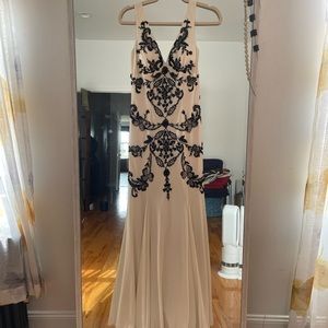 Basix Long Evening Dress in White and Black.